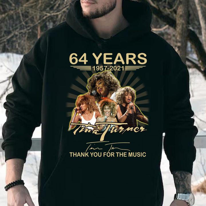 Tina Turner 64 years 1957-2021 signature thank you for music t-shirt hoodie