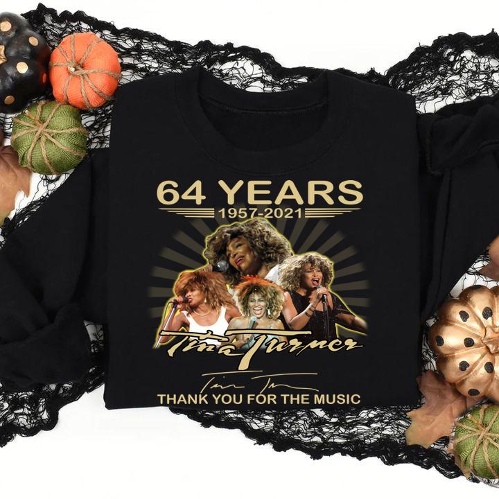 Tina Turner 64 years 1957-2021 signature thank you for music t-shirt sweatshirt