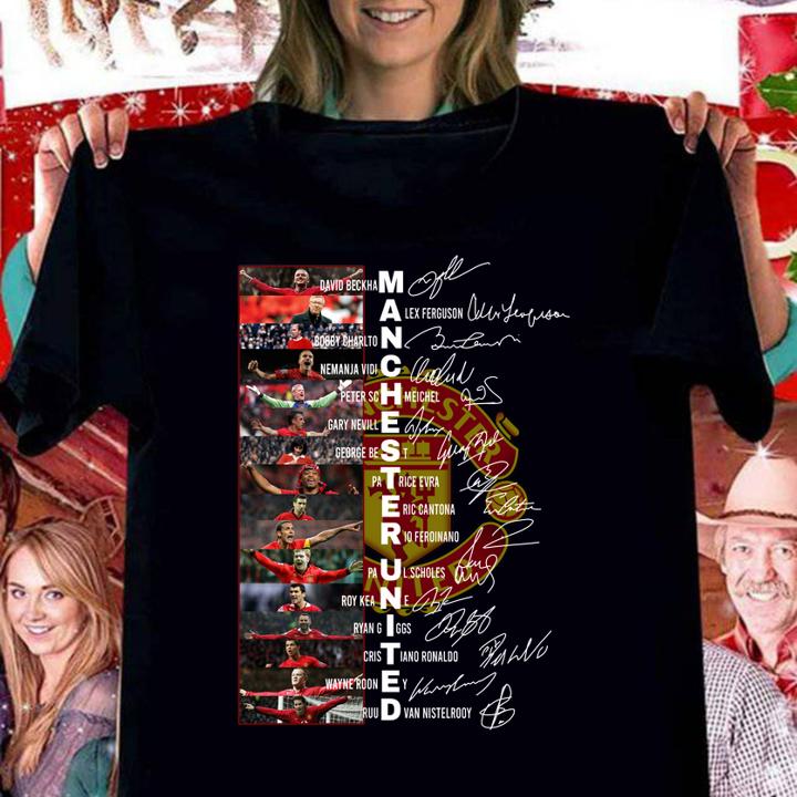 Awesome Manchester United David Beckham Alex Ferguson Bobby Charlton Signatures t-shirt woman shirt