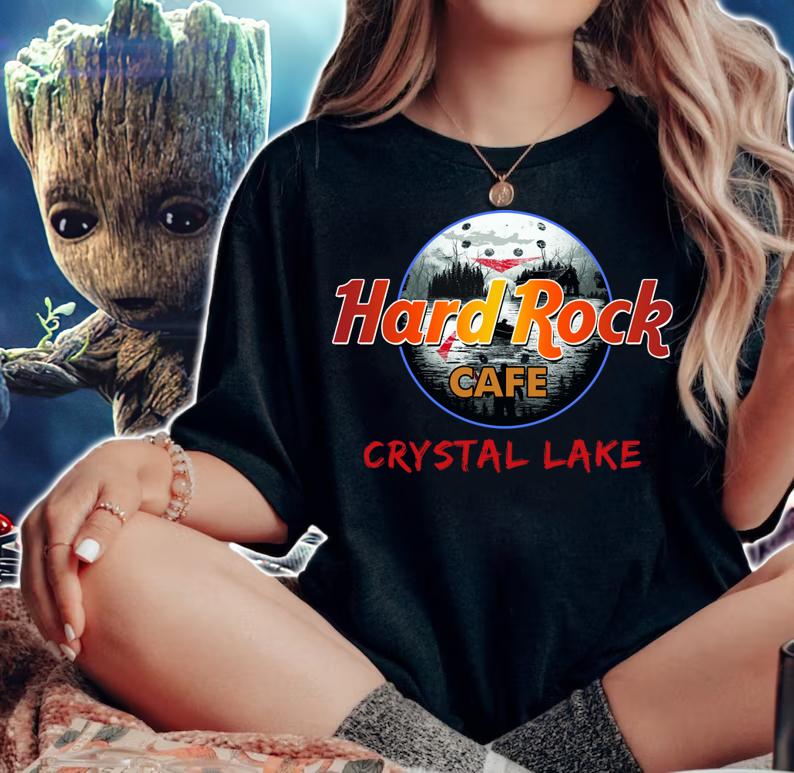 Halloween Hard Rock Cafe Crystal Lake Jason Voorhees Face t-shirt woman shirt