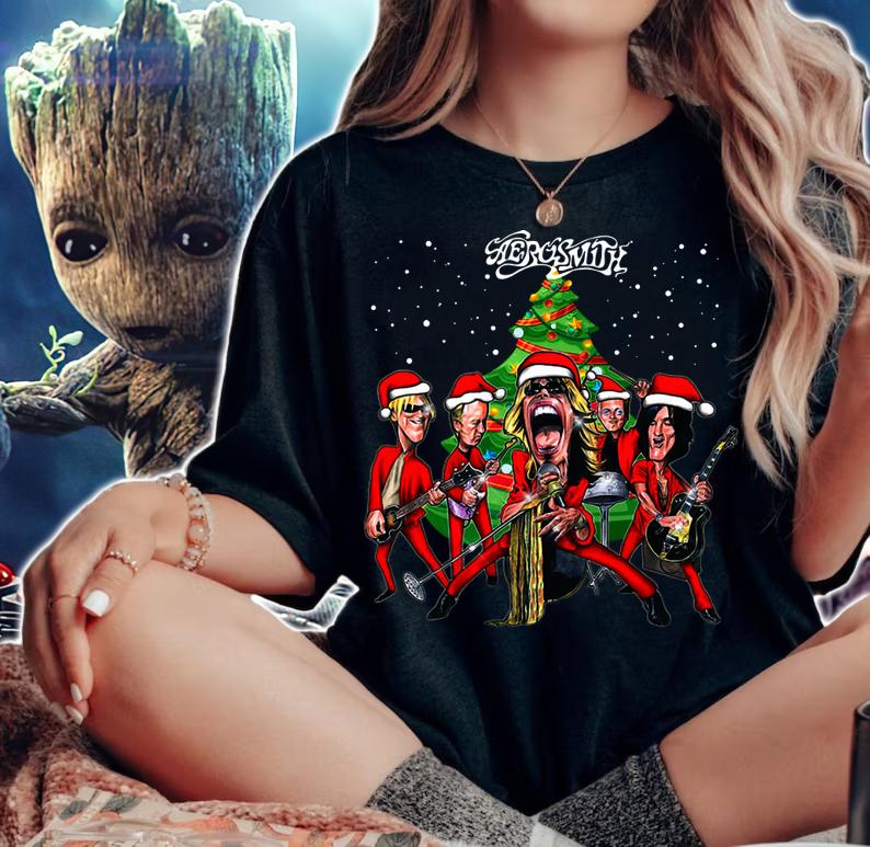 Aerosmith Rock Band Christmas Meme t-shirt woman shirt