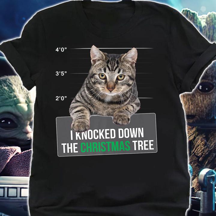 I Knocked Down The Christmas Tree Cat Mug Shot t-shirt shirt