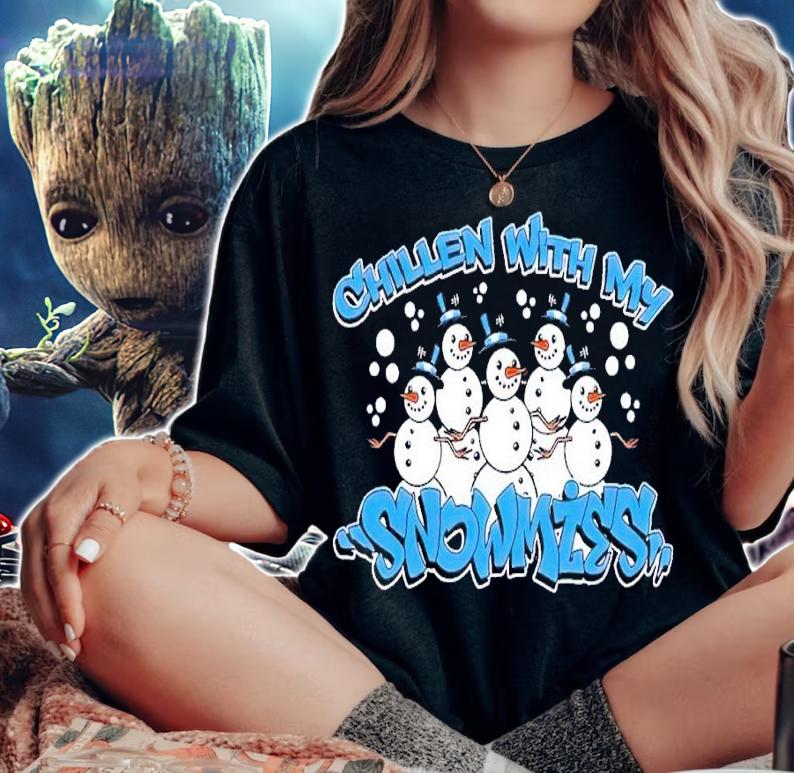 Chillin With My Snowmies Cute Snowman Group Ugly Christmas shirt t-shirt woman shirt