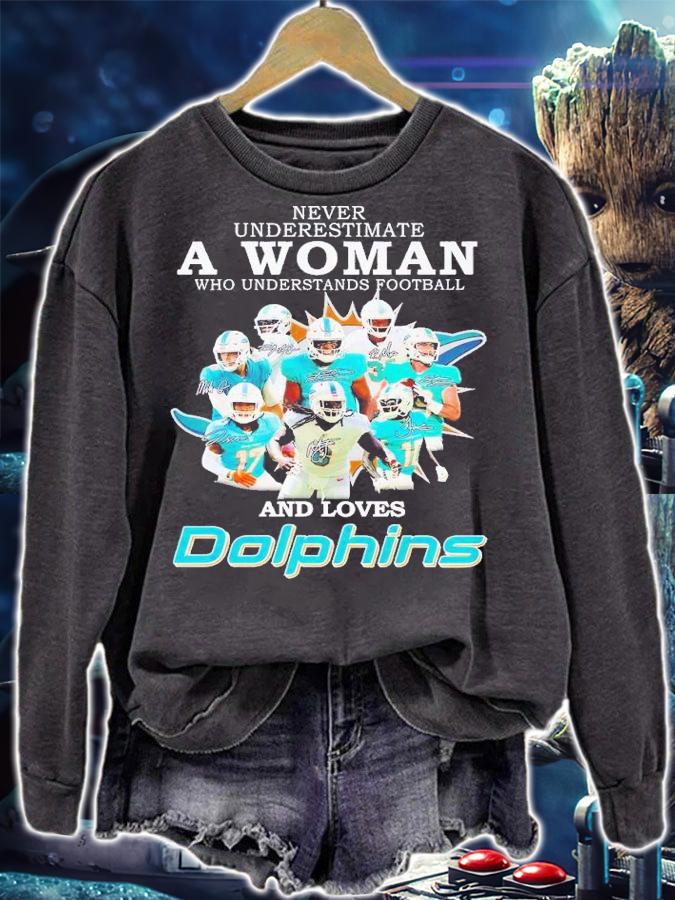 New Never underestimate a woman who understands football and loves Dolphins shirt t-shirt sweatshirt