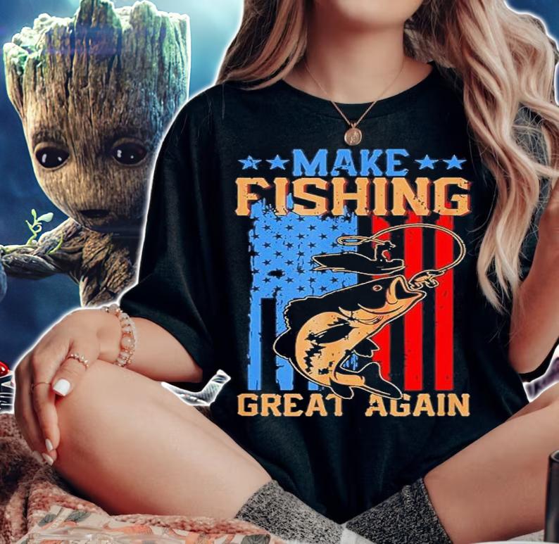 Make Fishing Great Again Fisherman Angler US Flag Shirt t-shirt