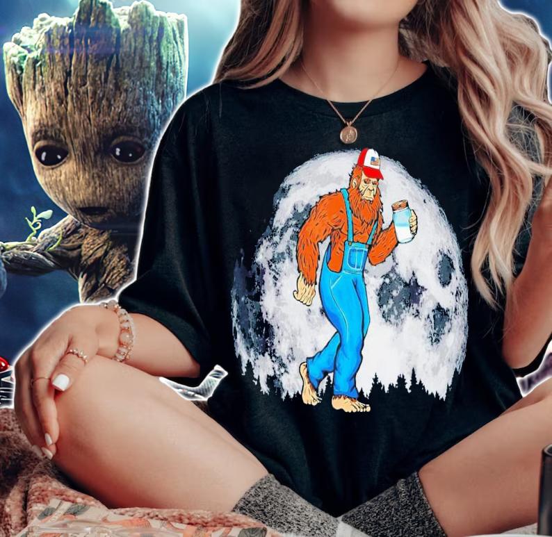 Appalachian Moonshine Bigfoot Full Moon And Overalls T-Shirt t-shirt woman shirt
