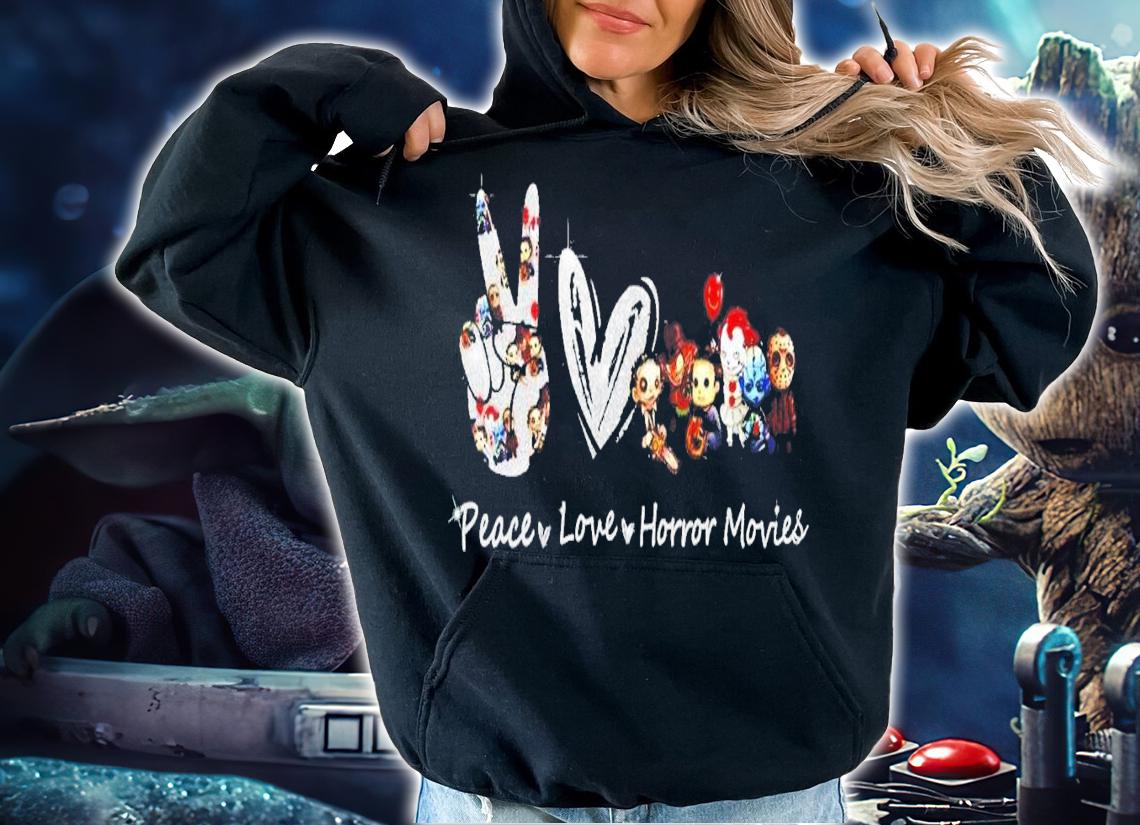 Peace Love Horror Movies Chibi Characters Halloween T-Shirt t-shirt