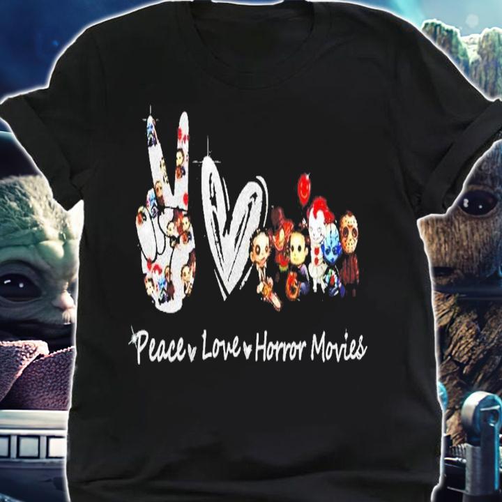 Peace Love Horror Movies Chibi Characters Halloween T-Shirt t-shirt