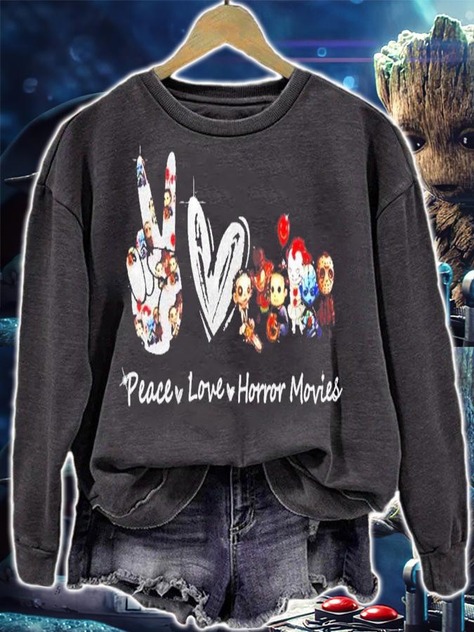 Peace Love Horror Movies Chibi Characters Halloween T-Shirt t-shirt