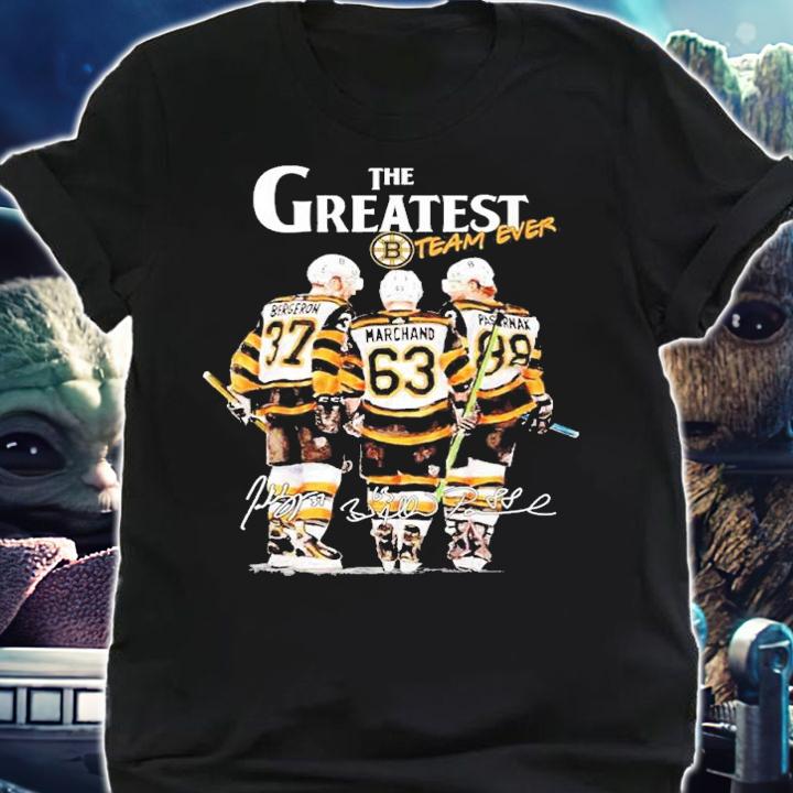 The greatest team ever Patrice Bergeron Brad Marchand David Pastrk signatures shirt t-shirt shirt