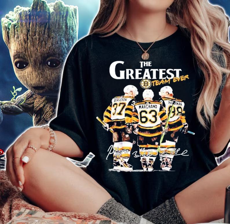 The greatest team ever Patrice Bergeron Brad Marchand David Pastrk signatures shirt t-shirt woman shirt