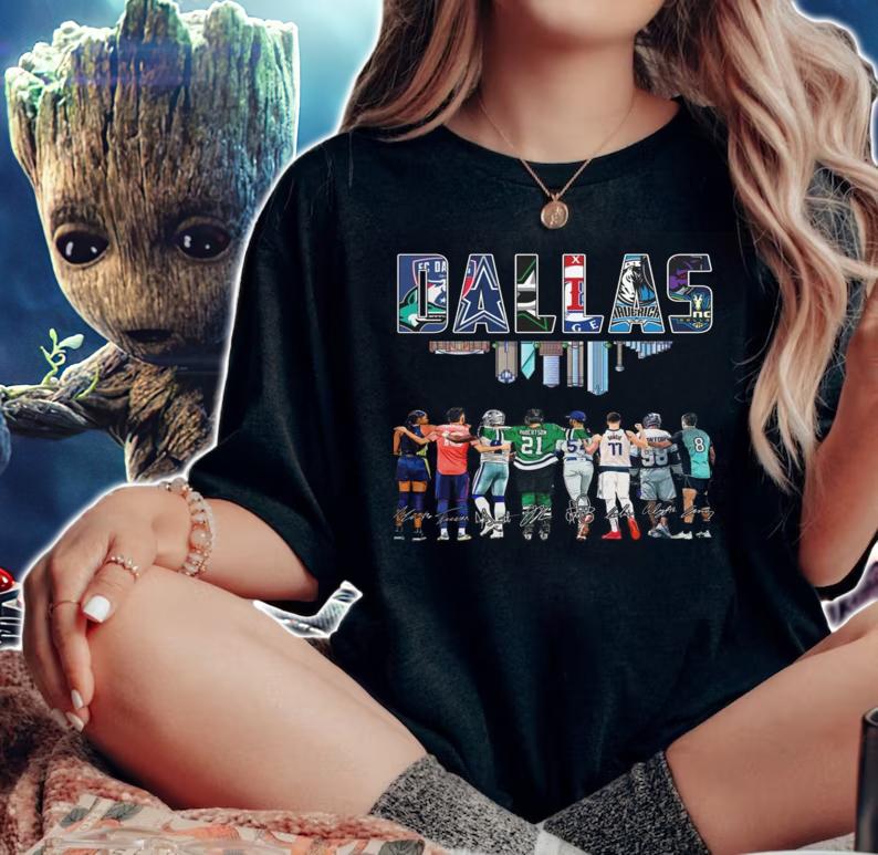 Dallas Sports Teams Signatures Dallas Stars Dallas Mavericks Cowboys t-shirt woman shirt