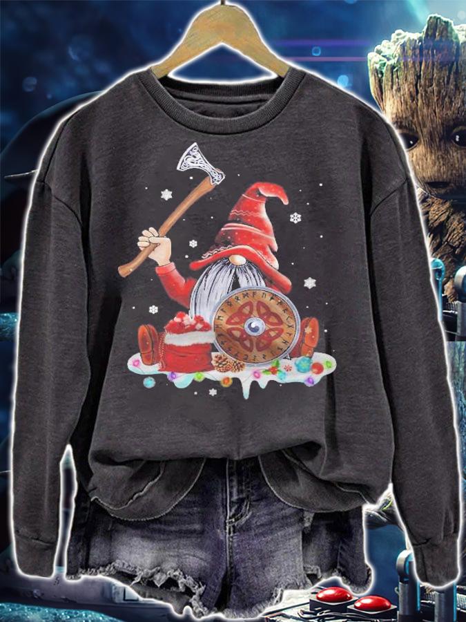 Norse Mythology Xmas Red Hat Gnome Beard Viking Weapons Christmas Graphic Classic T-shirt t-shirt