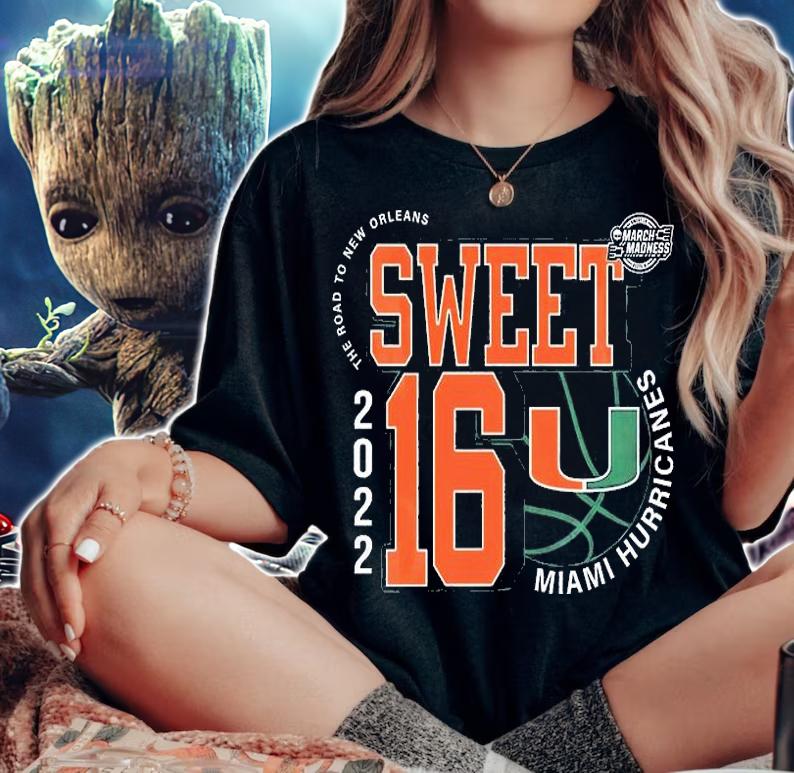 Miami Hurricanes March Madness Sweet 16 NCAA The Road To New Orleans 2022 T-Shirt t-shirt