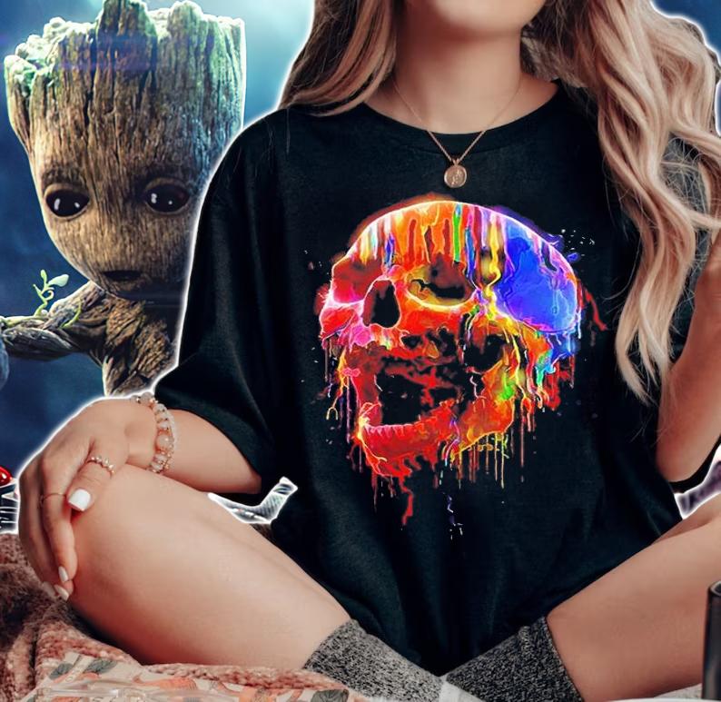 Skull Colorful Neon T-Shirt t-shirt woman shirt