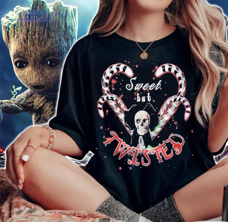 Sweet but twisted skulls and candy canes Christmas T-shirt t-shirt woman shirt