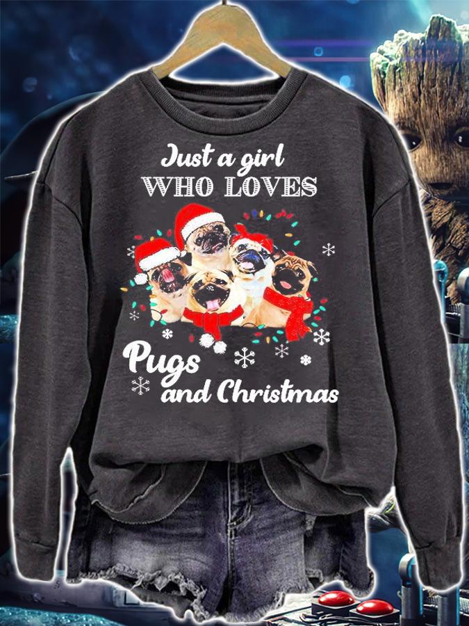 Just A Girl Who Loves Pugs And Christmas T-Shirt t-shirt