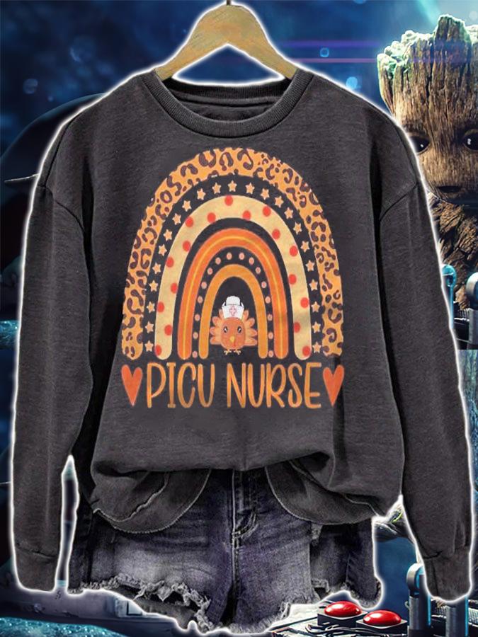 Turkey Nurse Leopard Thanksgiving Picu Nurse Rainbow Women Shirt t-shirt sweatshirt