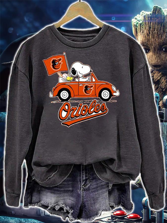 Baltimore Orioles Snoopy Woodstock Driving Car t-shirt sweatshirt