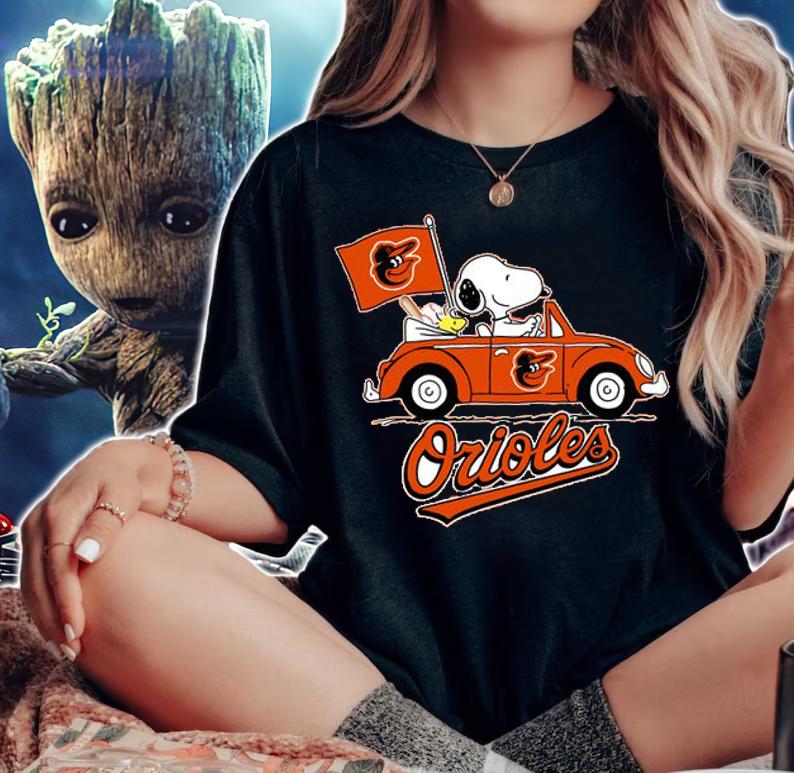 Baltimore Orioles Snoopy Woodstock Driving Car t-shirt woman shirt