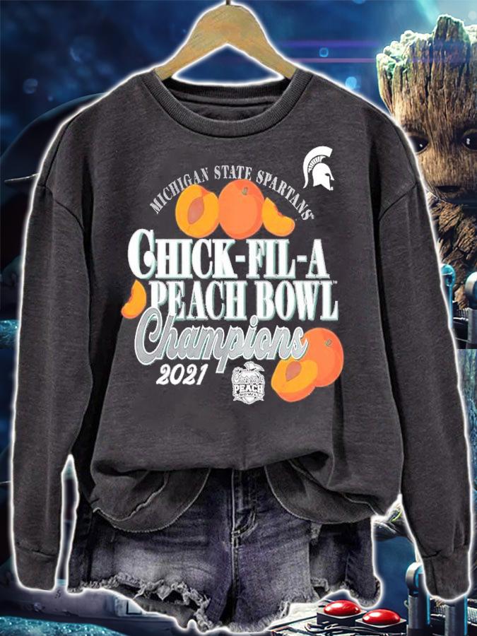 Michigan State Spartans Women's Heathered Charcoal 2021 Peach Bowl Champions Dive Shirt t-shirt sweatshirt