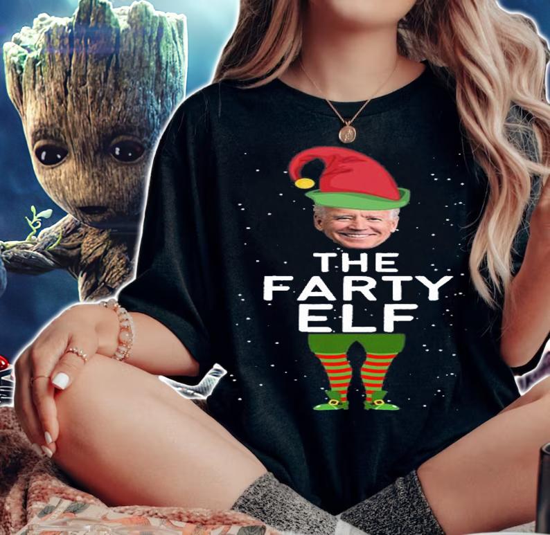 Joe Biden Christmas Funny The Farty Elf T-Shirt woman shirt