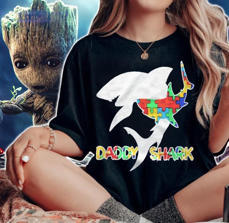 Daddy Shark Autism Awareness Kid Shark Gift Fathers Day Shirt woman shirt