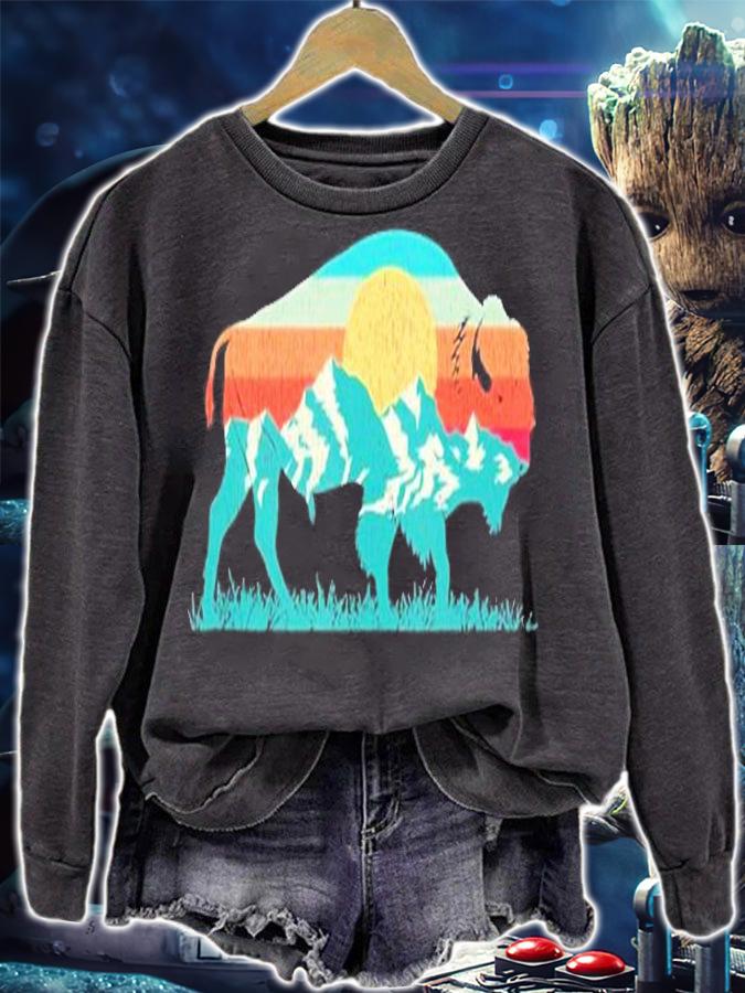 Vintage National Park Bison Landscape Buffalo Retro T-Shirt sweatshirt