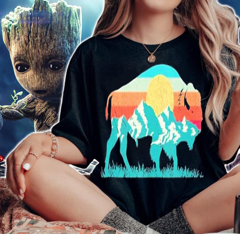 Vintage National Park Bison Landscape Buffalo Retro T-Shirt woman shirt