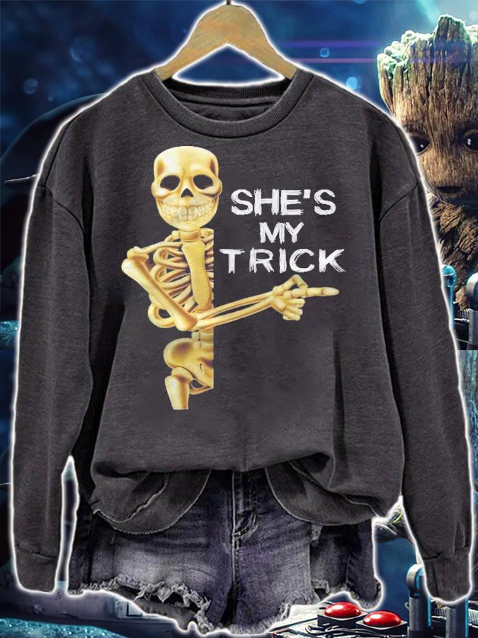 Halloween Shes My Trick Funny Skull Design , Couple Treat Shirt sweatshirt