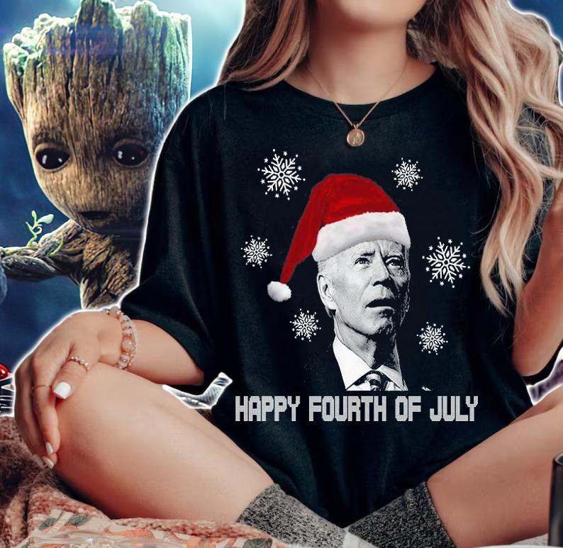 Funny Anti Joe Biden Happy 4th Of July Snowflakes Merry Christmas T-Shirt woman shirt