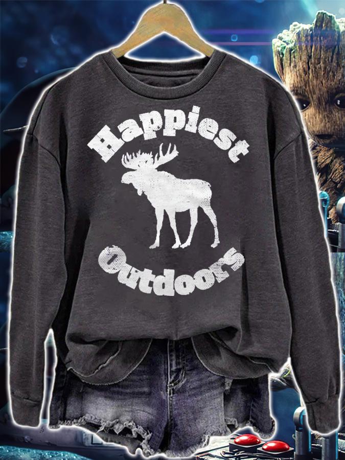 Happiest Outdoors Moose Distressed Gift Premium Shirt