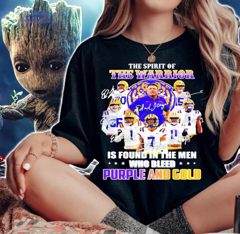 LSU Tigers The Warrior Is Found In The Men Who Bleed Purple And Gold Signatures t-shirt woman shirt