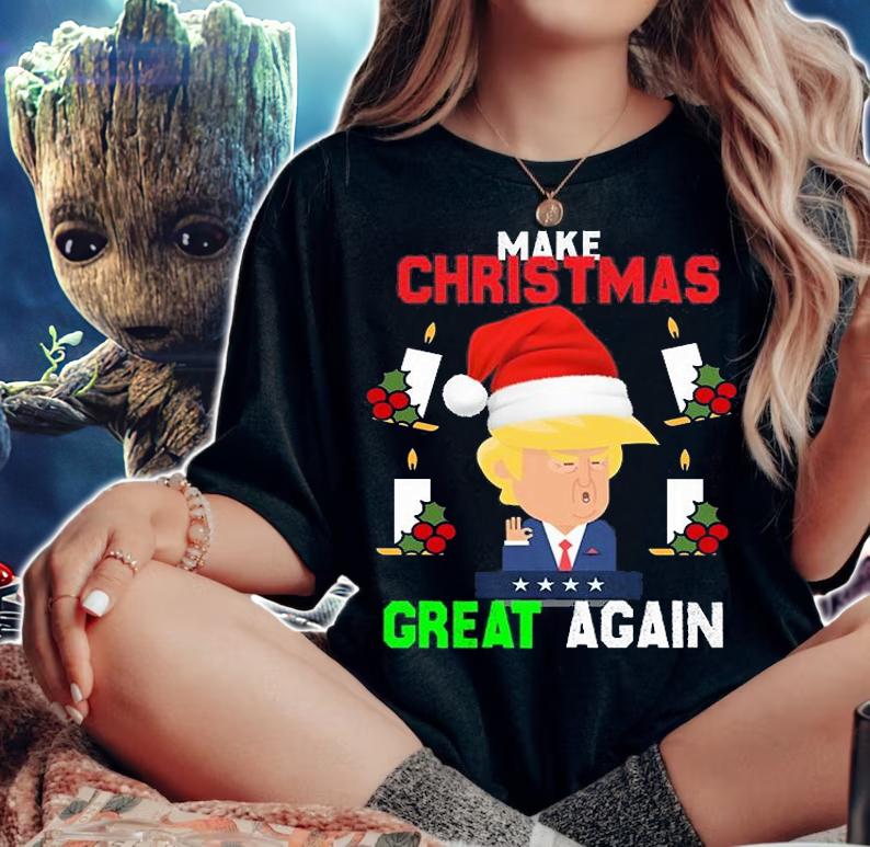 Make Christmas Great Again Funny Trump Ugly Holly And Candle T-Shirt woman shirt