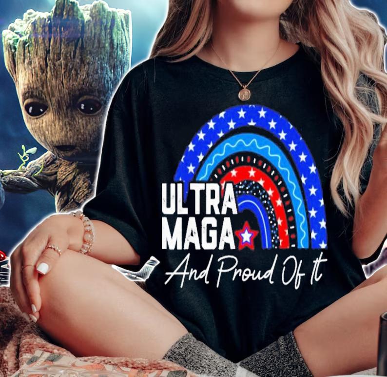 Ultra MAGA And Proud Of It Anti-Biden Rainbow America Flag Shirt
