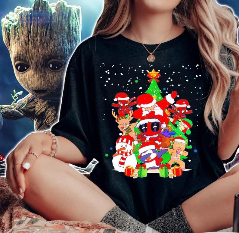 Deadpool Santa Claus Christmas Tree t-shirt