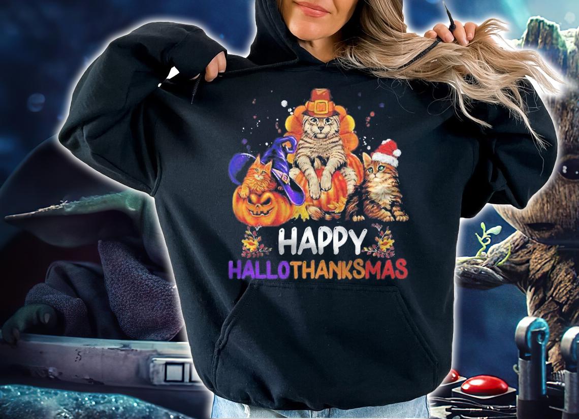 Funny Cat Happy Hallothanksmas Halloween Christmas Shirt hoodie