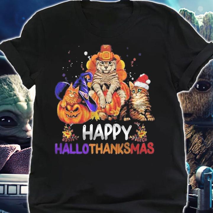 Funny Cat Happy Hallothanksmas Halloween Christmas Shirt shirt