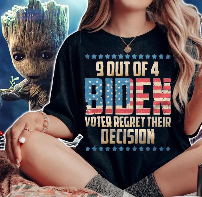 Hot 9 Out Of 4 Biden Voter Regret Their Decision USA Flag Vintage T-Shirt woman shirt