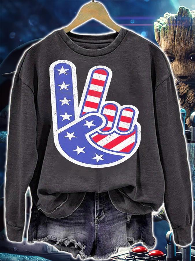 Peace Hand USA Flag Red White Blue 4th Of July T-Shirt