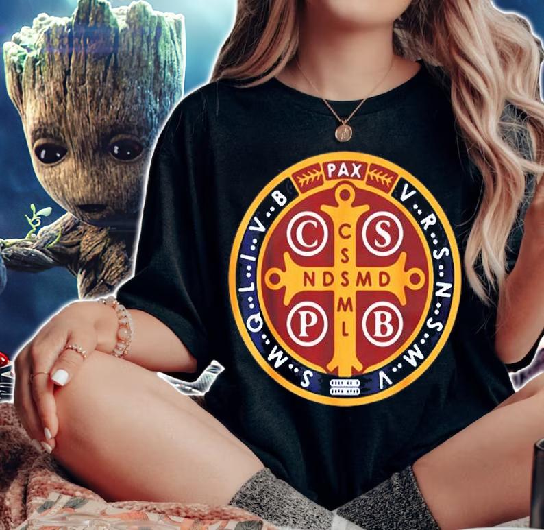 Spiritual Religious Christian Catholic St Benedict T-Shirt woman shirt