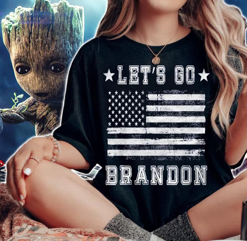 Lets Go Brandon Biden Chant Blacked Out American Flag Shirt woman shirt