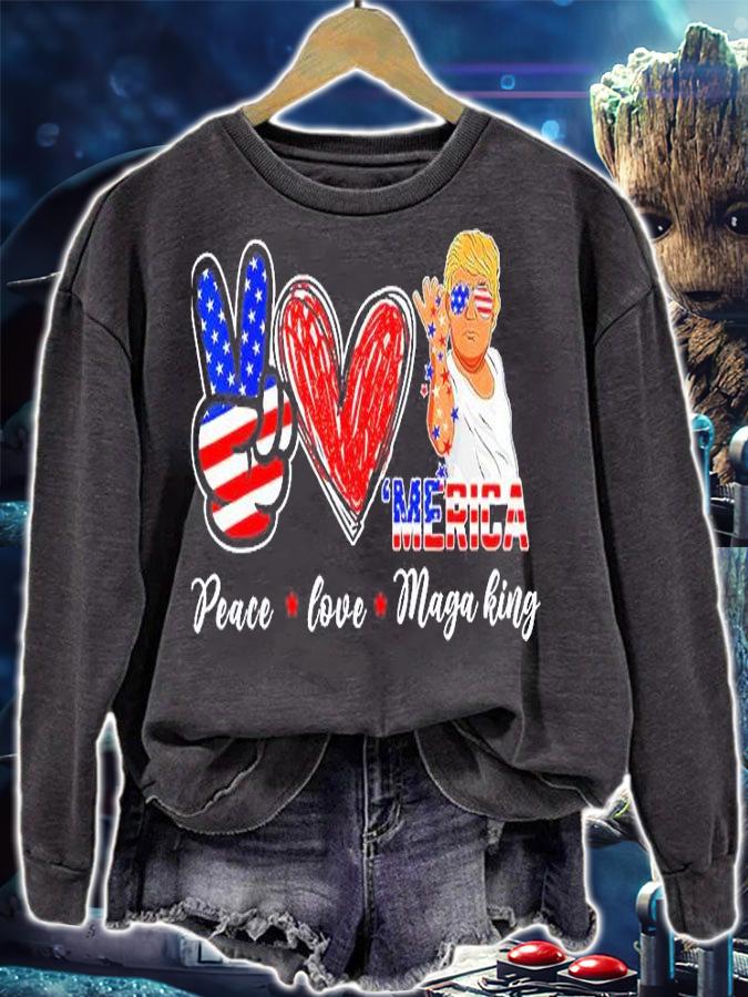 Peace Love Maga King Merica Pro Trump Ultra Maga 4th Of July T-Shirt