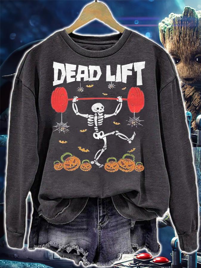 Skeleton Dead Lift Funny Gym Workout Halloween Costume Shirt
