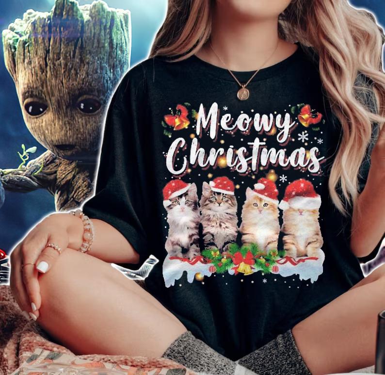 Cat Meowy Family Matching Christmas Pajamas Santa Cats Xmas Shirt woman shirt