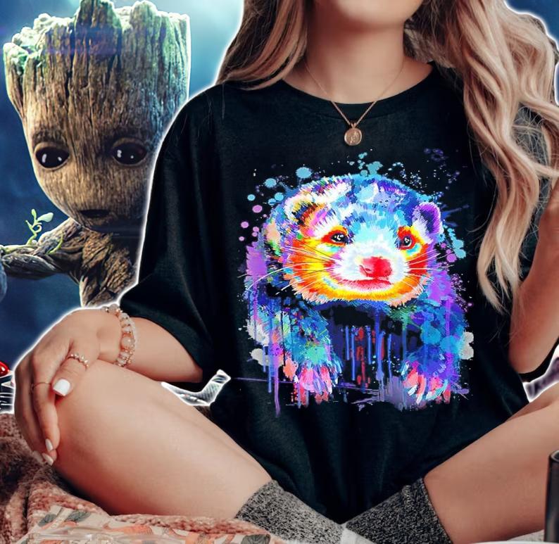 Ferret Face Graphics Hand Drawn Splash Art shirt woman shirt