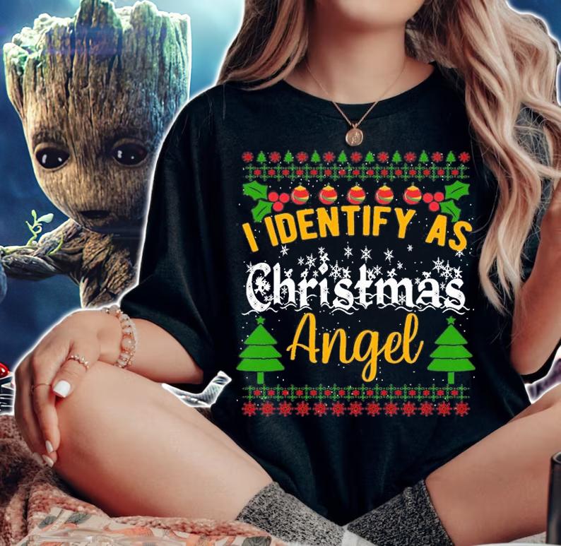 I Identify As A Angel Snow Ugly Christmas Mom T-Shirt woman shirt