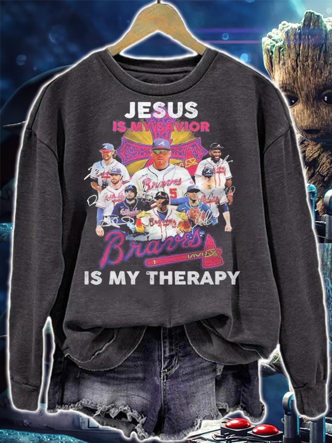 Jesus Is My Savior Braves Is My Therapy Signatures Shirt sweatshirt