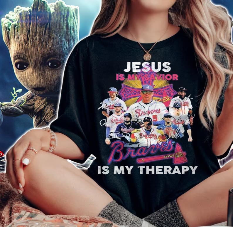 Jesus Is My Savior Braves Is My Therapy Signatures Shirt woman shirt