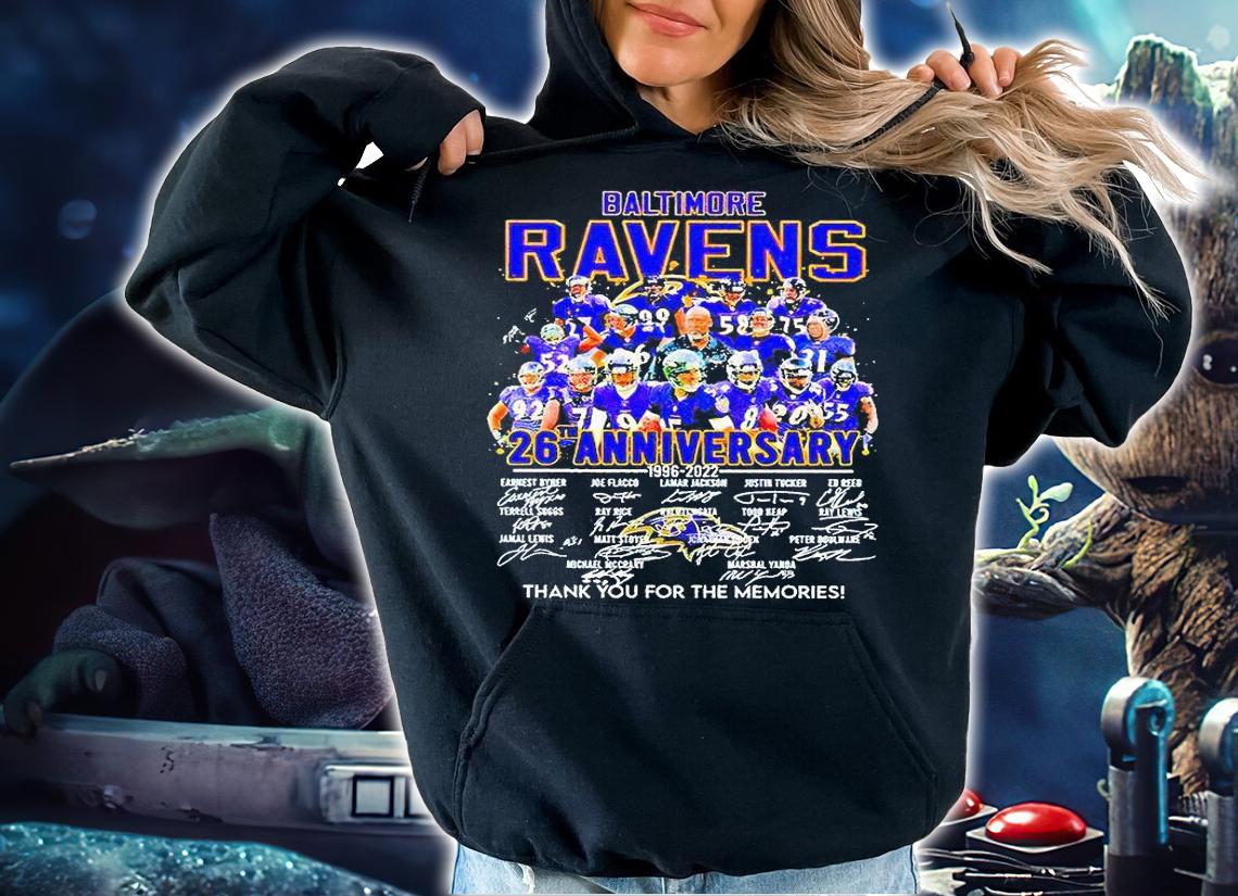 Baltimore Ravens 26th anniversary 1996-2022 thank You for the memories signature T-shirt